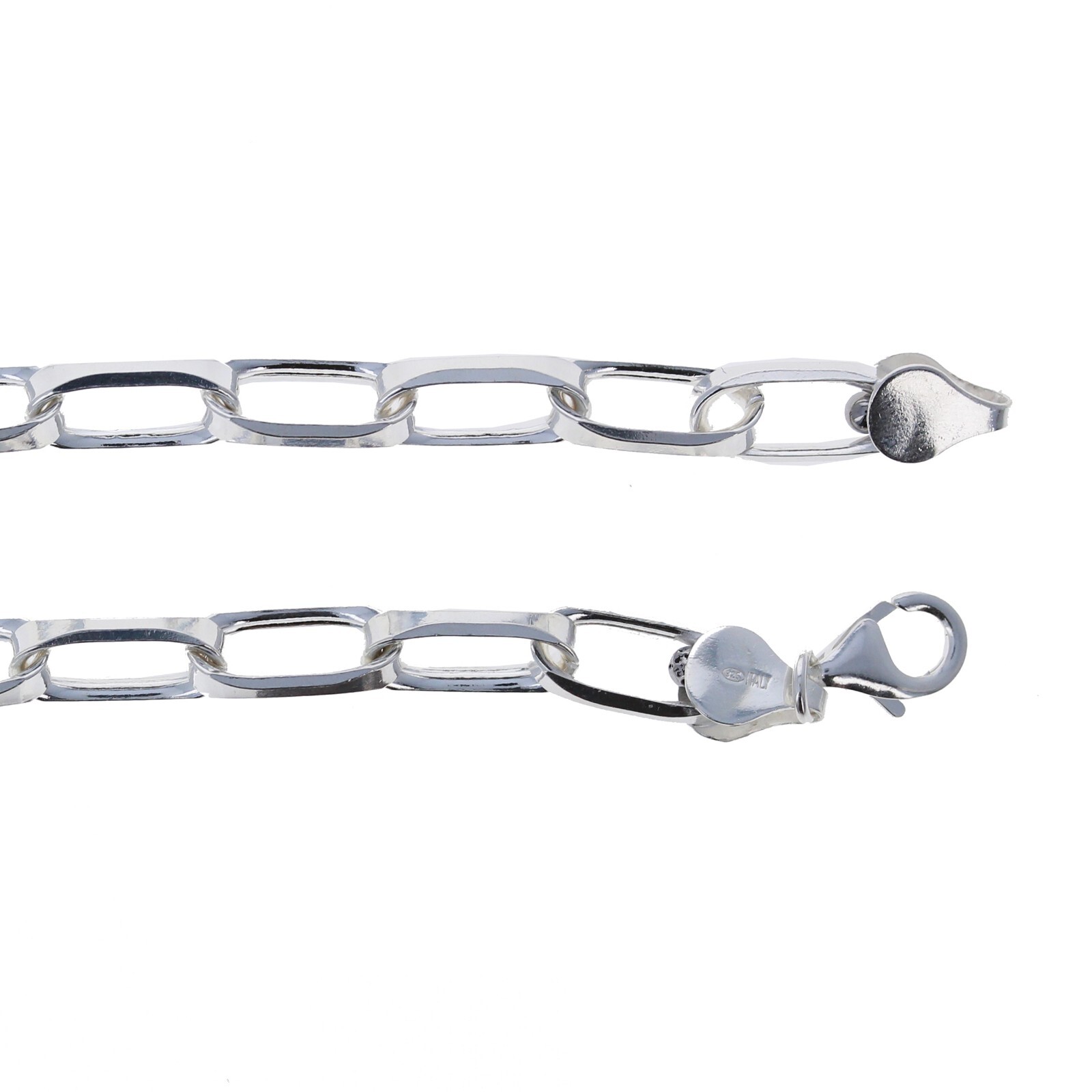 Silver Oval Scalloped Rolo Link Chain, Enlongated Link Chain, Italian Silver