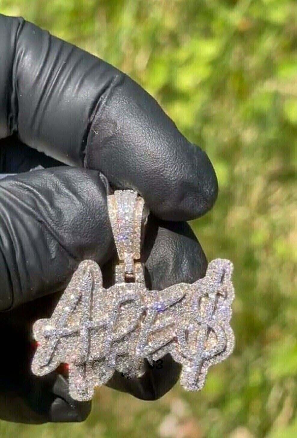Men’s 2Ct Real Moissanite Any 4 Letter Customize Pendant 14K White Gold Plated