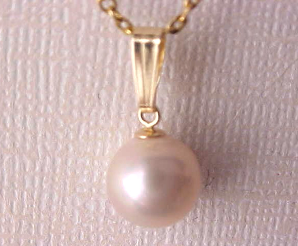 8.5MM- 9MM AAA GENUINE PINKISH PEARL PENDANT SOLID 14K YELLOW GOLD