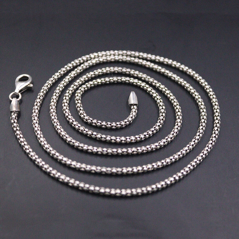 Sterling Silver Chain 925 Men Necklace Vintage Jewelry Popcorn Chain 28inchL