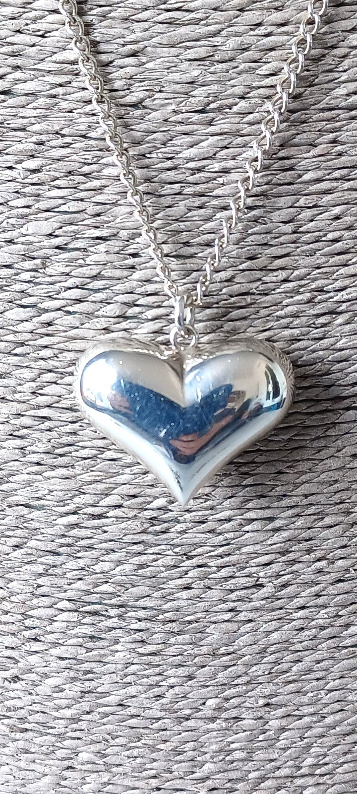 925 Sterling Silver Large Puffed Heart Pendant Necklace Stamped ART 925V1 VTG