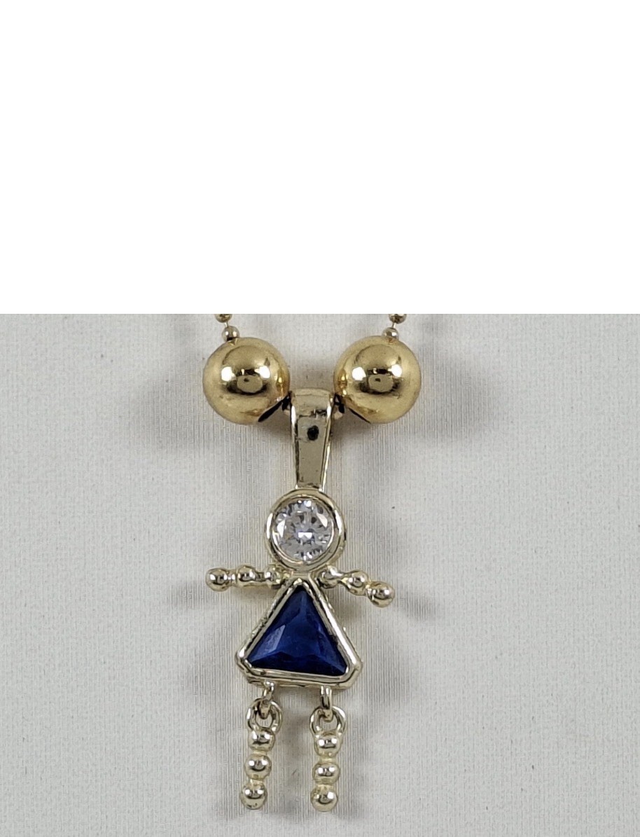 925 Sterling Silver Ball Chain Girl Charm Necklace Blue Triangle Sapphire