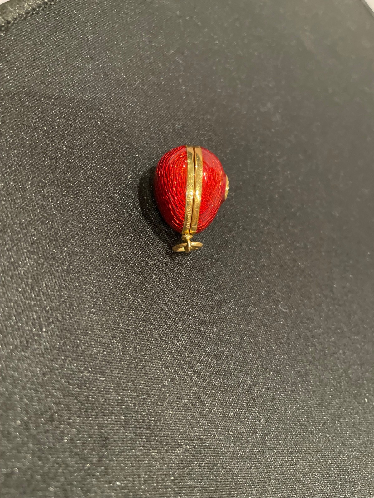RARE FABERGE MINI EGG PENDANT 18K GOLD & DIAMOND HEART RED ENAMEL #/ED 200 PIECE