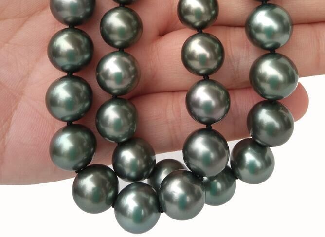 21″9-10mm natural south sea genuine round black peacock pearl necklace