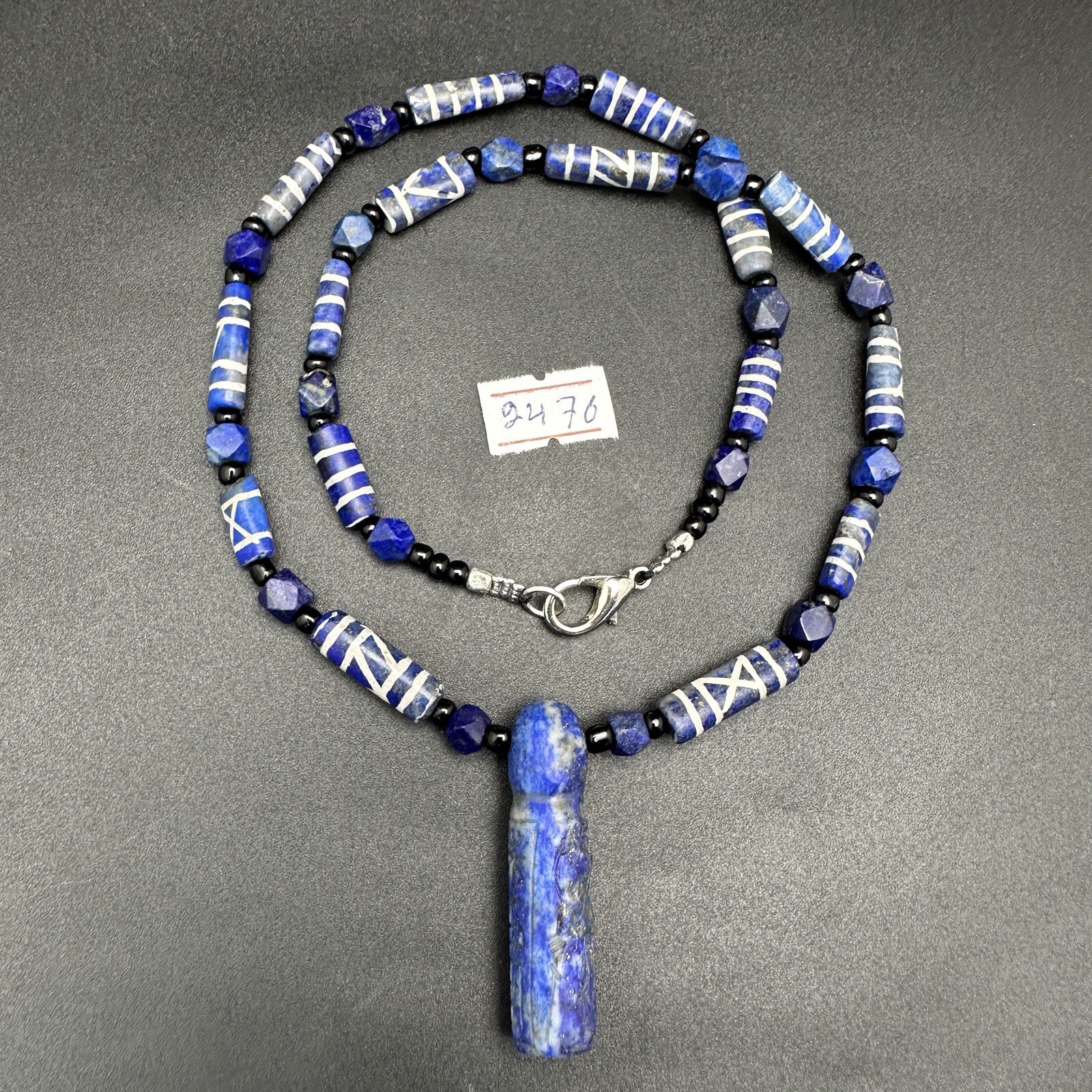 Vintage Rare Natural Lapis Lazuli Beads And Pendant Necklace Rare