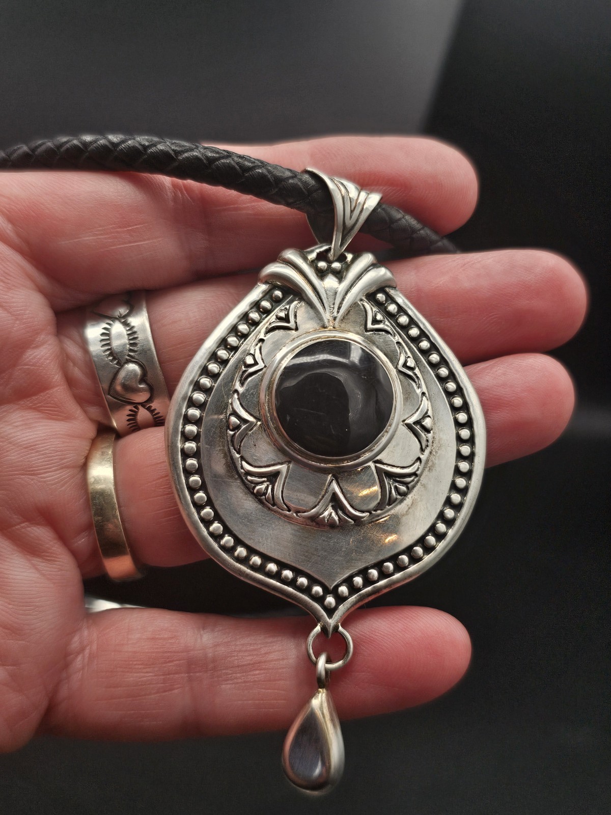 ATI Mexico 925 Sterling Silver Statement Gothic Shield Pendant Necklace