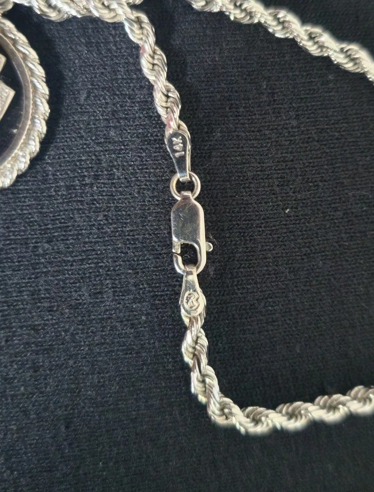 14k White Gold Solid 3mm 26″ Diamond Cut Rope Chain with Pendant