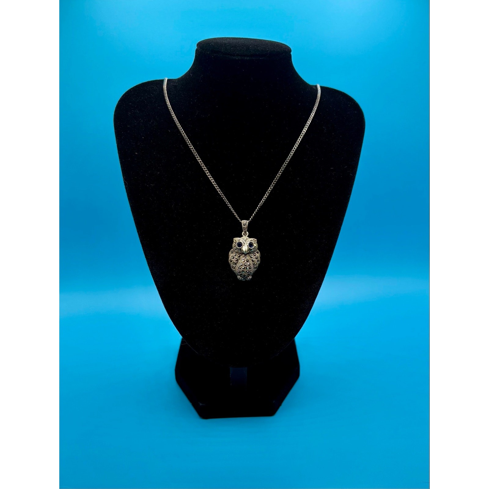 NEW Black Rhodium Silver Moissanite Owl Pendant & 20″ Chain