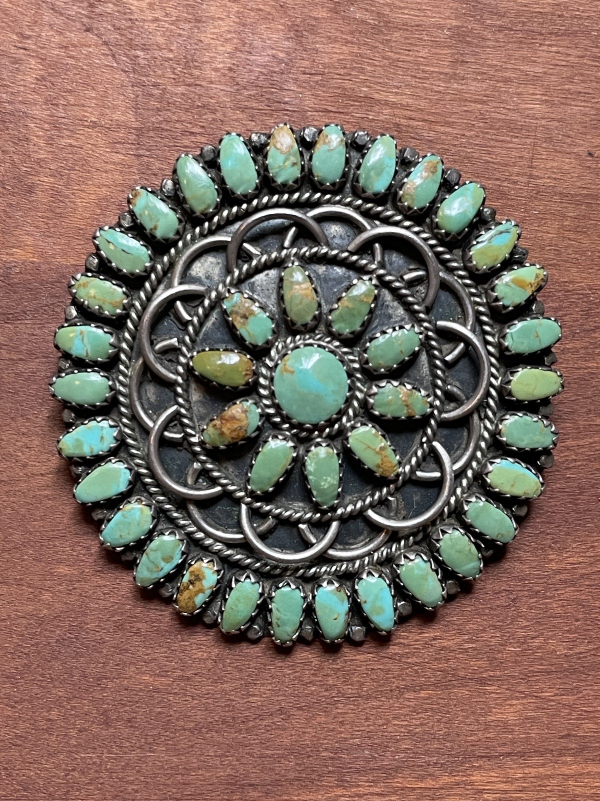 Vintage Navajo Larry Moses Begay LMB Sterling Silver Green Turquoise Pendant Pin