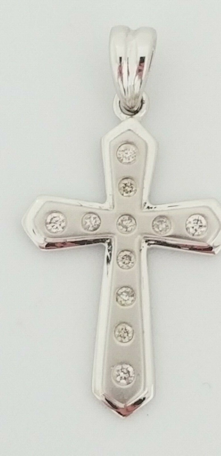 Diamond Cross Pendant 14k White Gold For Adults or Children Elegant Satin Finish