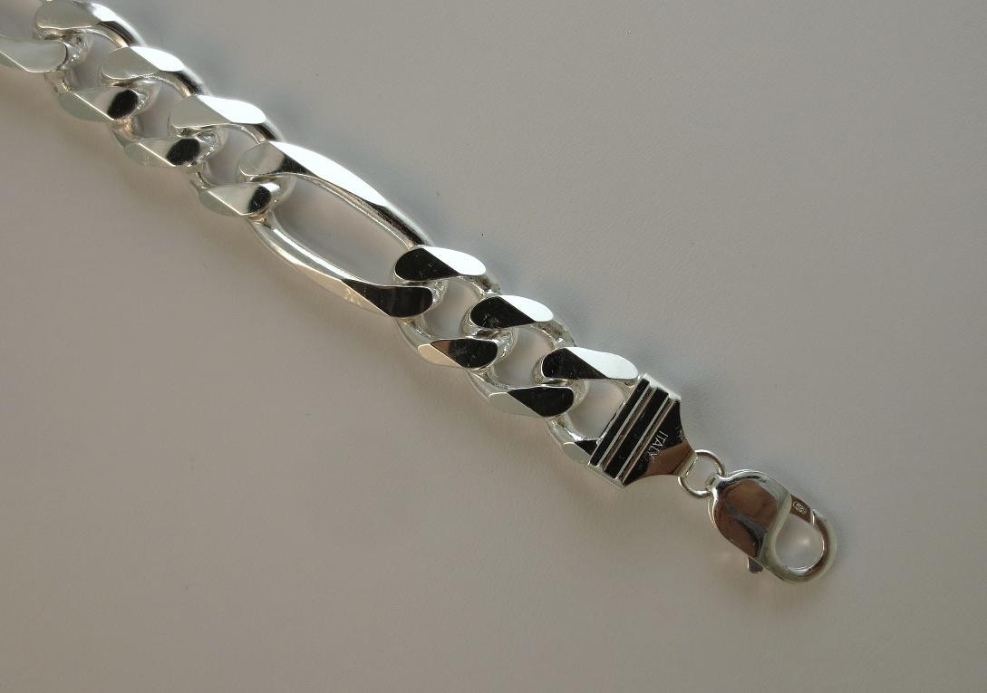 8,9,18,20,22,24,30 inch 13mm Figaro Chain 925 Italian Sterling Silver 350 Gaguge