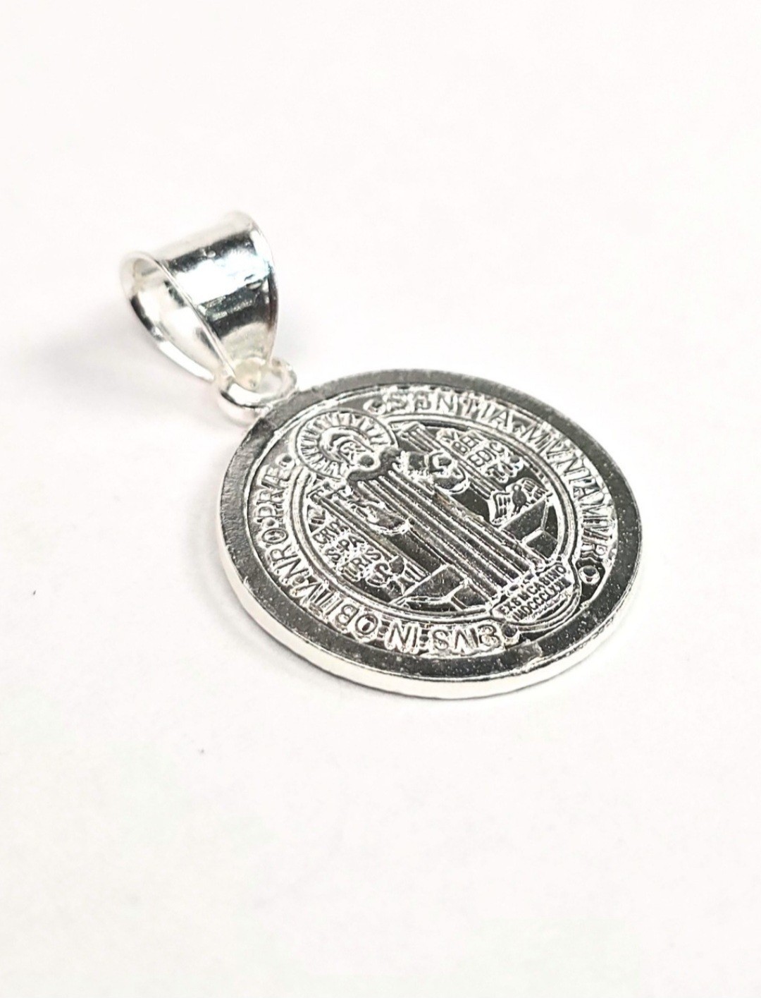 St Benedict Medal Pendant Round 925 Sterling Silver San Benito Charm 24mm