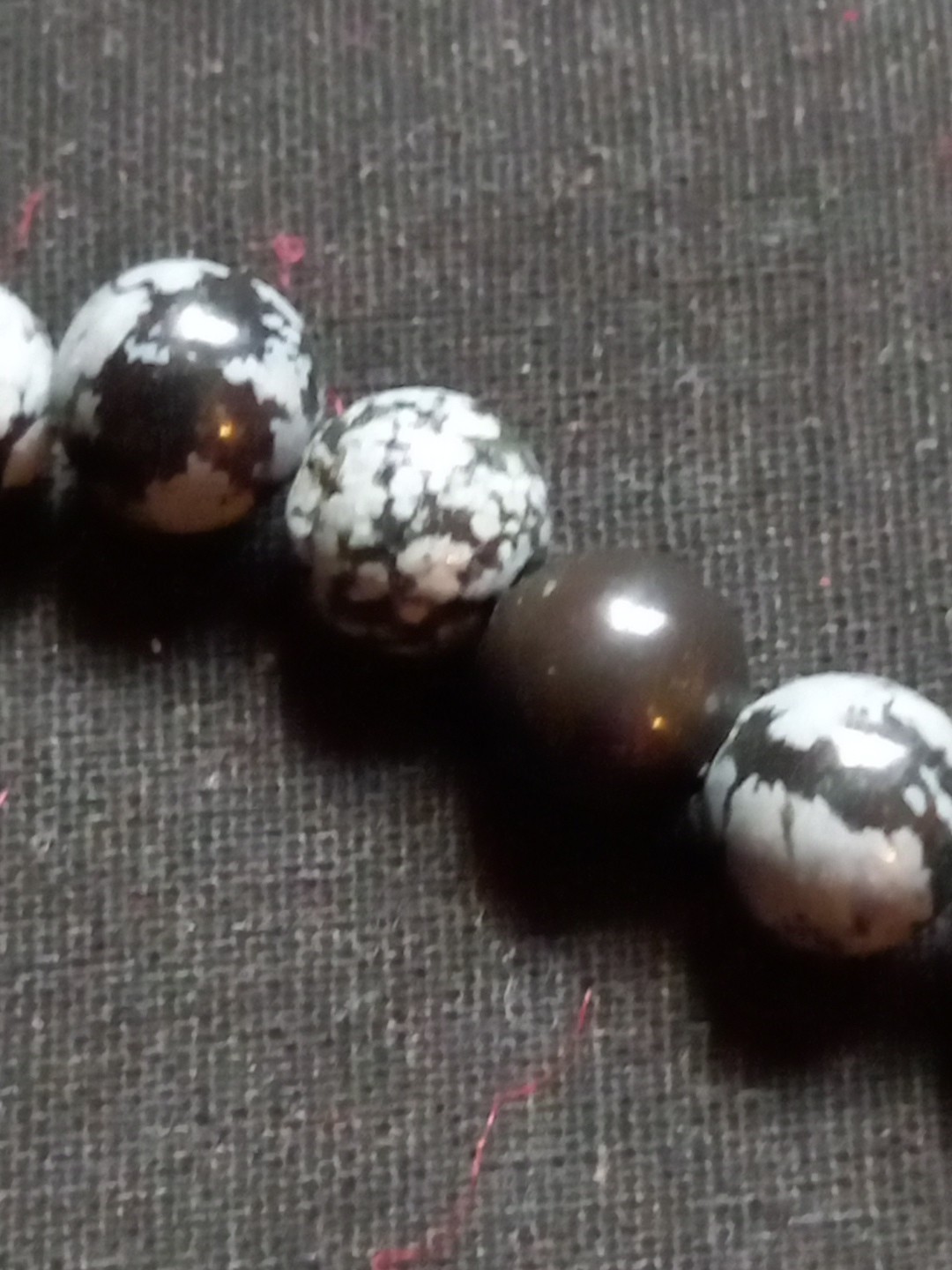 Natural Snowflake Obsidian 10mm Rounds 925 Sterling Silver Necklace 16in 40cm