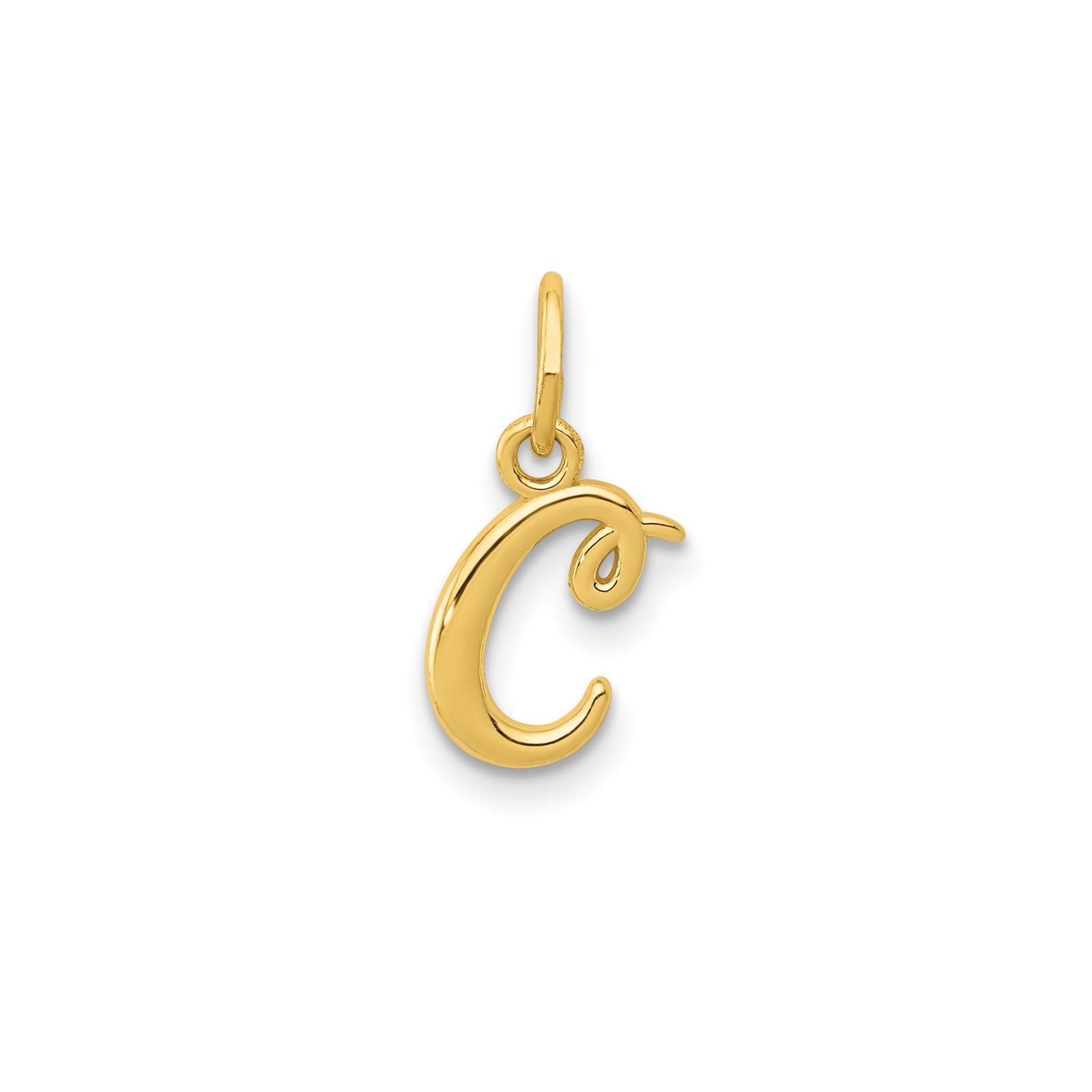 10k Yellow Gold Cursive Letter C Pendant Charm for Women Polished Monogram