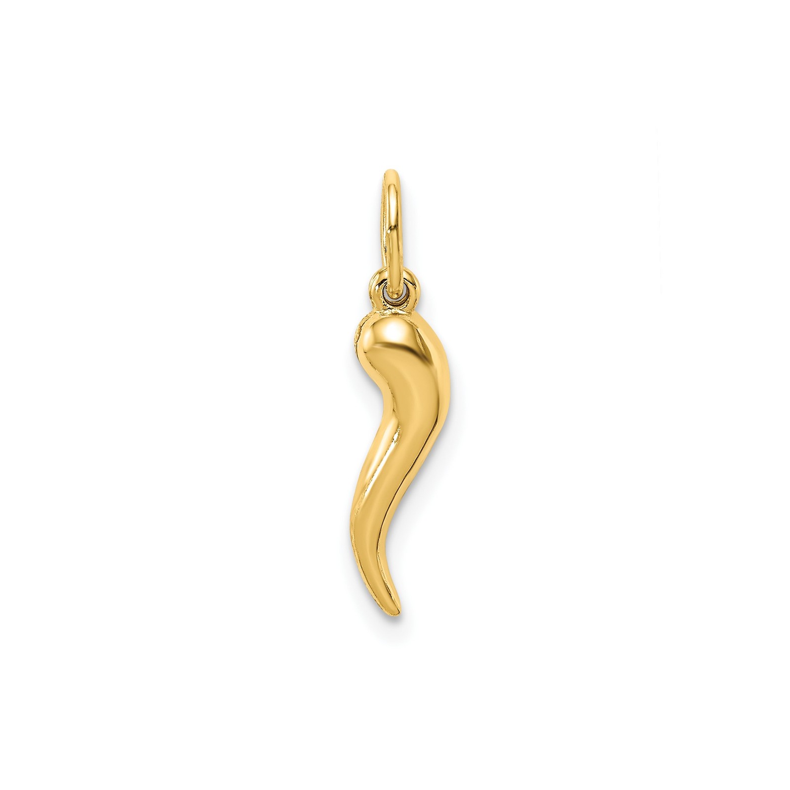 14k Yellow Gold Hollow Italian Horn Cornicello Pendant Charm 13.5mm