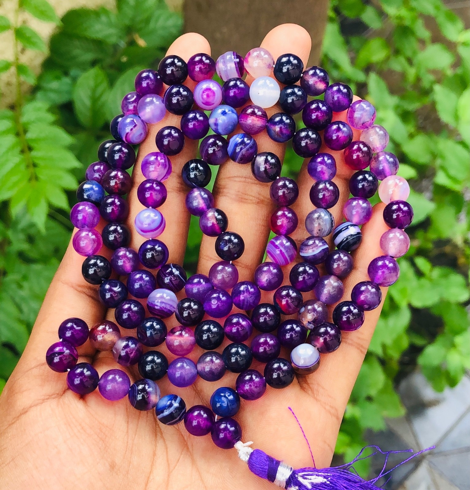 Fabulous Beads 371.00 Cts Purple Onyx 108 Prayer Mala Beaded Necklace VK 10 AZ6