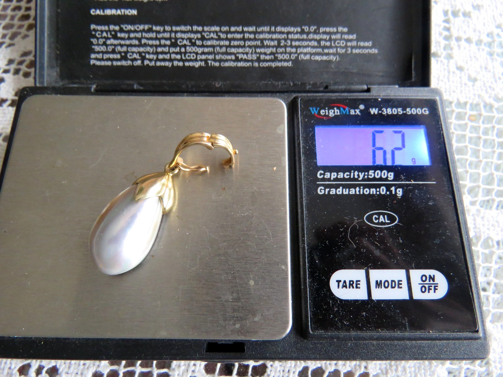 Solid 14K Yellow Gold Enhancer Pendant w/Peacock Pearl Beaded Necklace 53gr 18″