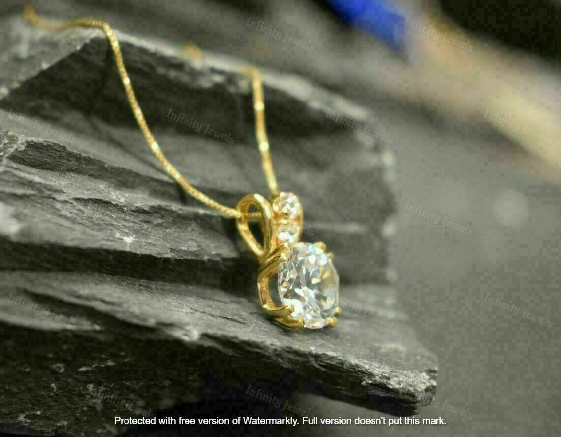 3Ct Round Cut VVS1/D Diamond Solitaire Pendant 14K Yellow Gold Finish Free Chain
