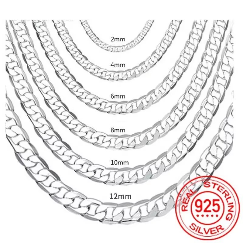 Genuine 925 Sterling Silver Curb Chain Necklace Lobster Clasp 16″-30″ Gifts UK