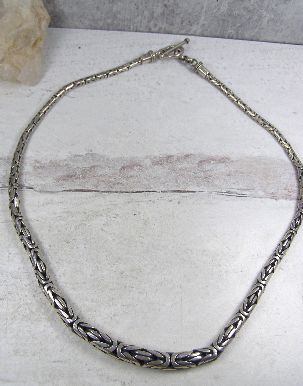 Sterling Silver Bold Chunky Byzantine Style Link Toggle Closure Necklace BA