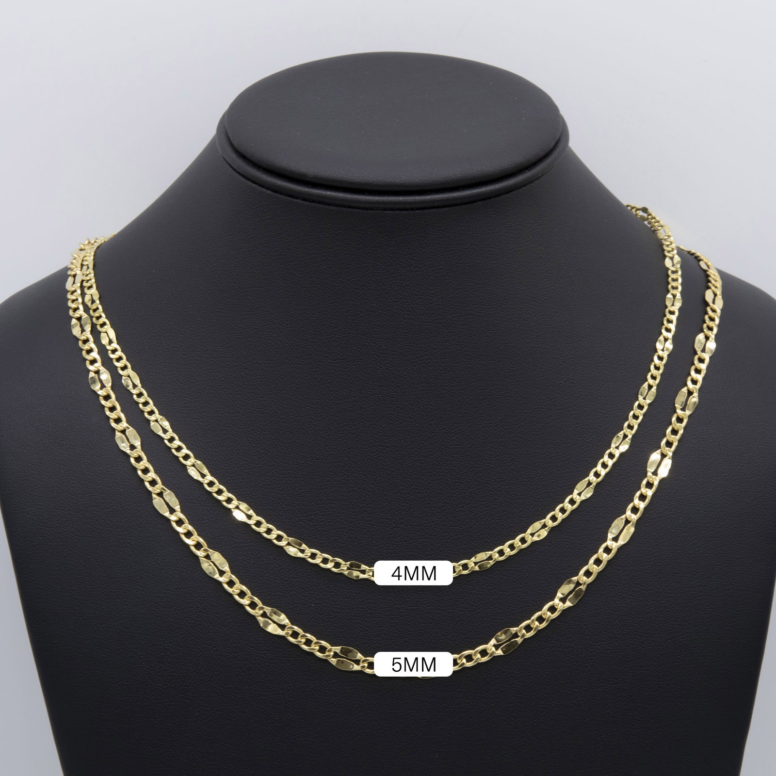 14K Yellow Gold Fancy Figaro Chain Necklace All Sizes