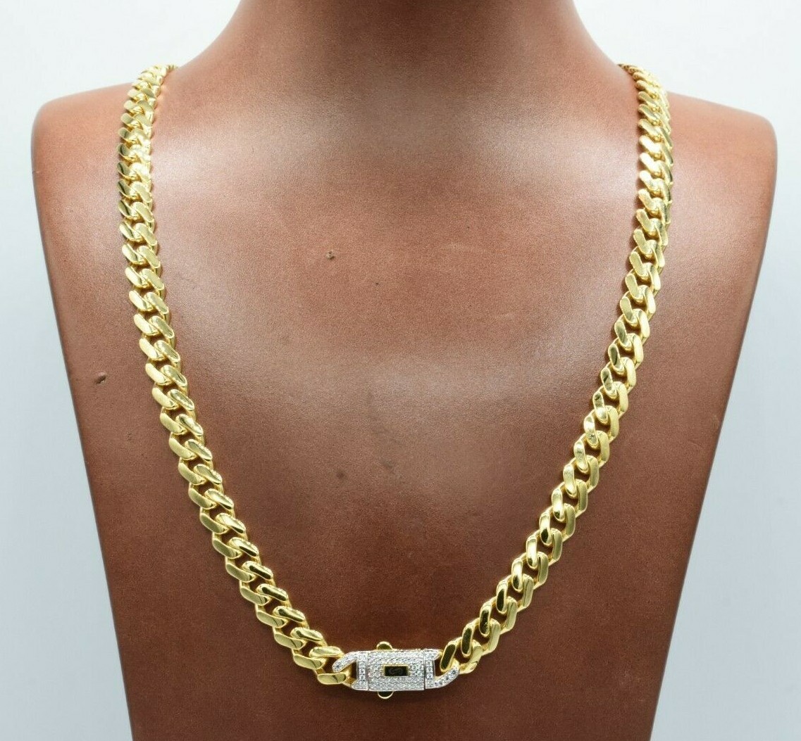 7.5mm Miami Cuban Royal Link Chain Necklace Box Clasp Real 10K Yellow Gold