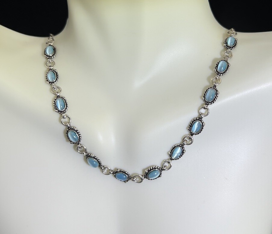 Sterling Silver, Blue Moonglow Links Necklace, 16.5”