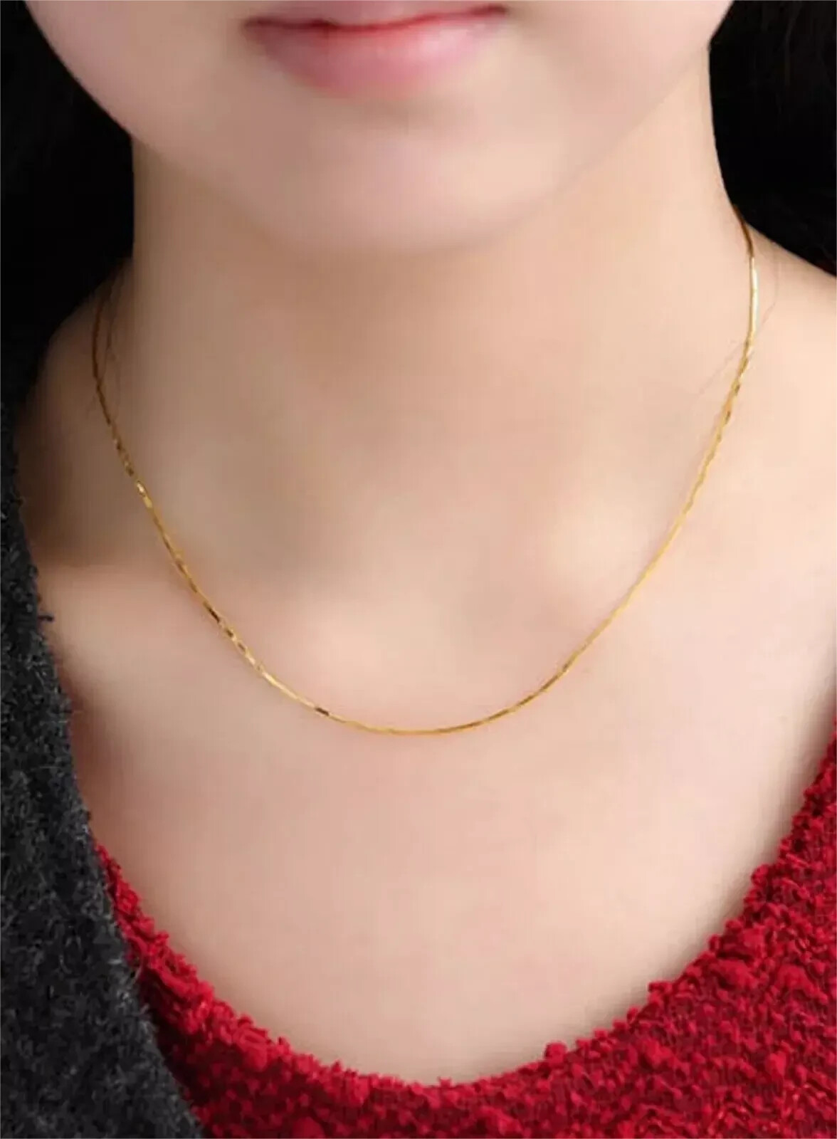 18K Yellow Gold Chain Women 0.8mm Snake Necklace 2.5g/17.7inch
