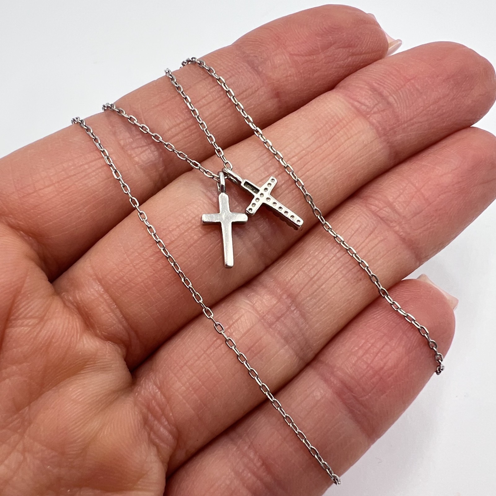 Cute Icon Cross Pendant Chain Sterling Silver 925 Jewelry 17.3in (44cm) 2.05g