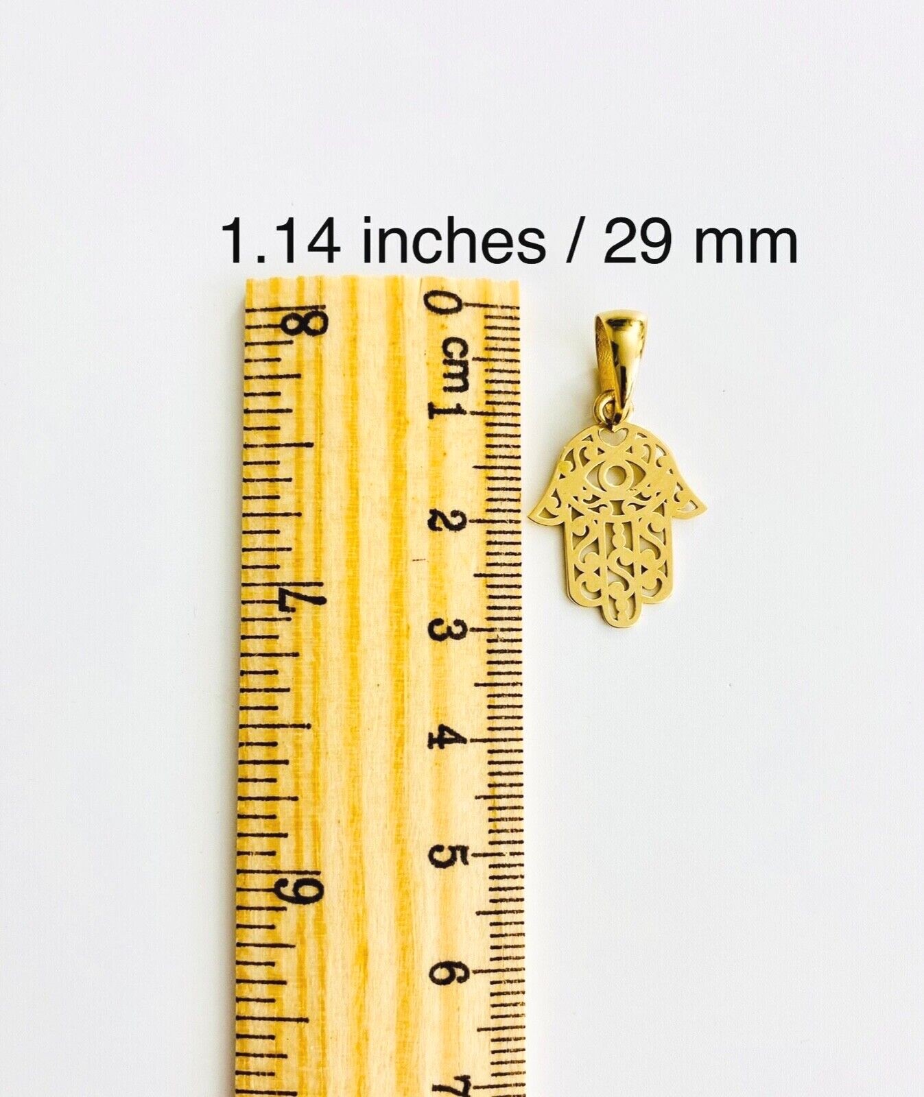 14K Solid Gold Hamsa Hand, 14k Real Solid Gold Fatima Hand Charm Pendant- T042