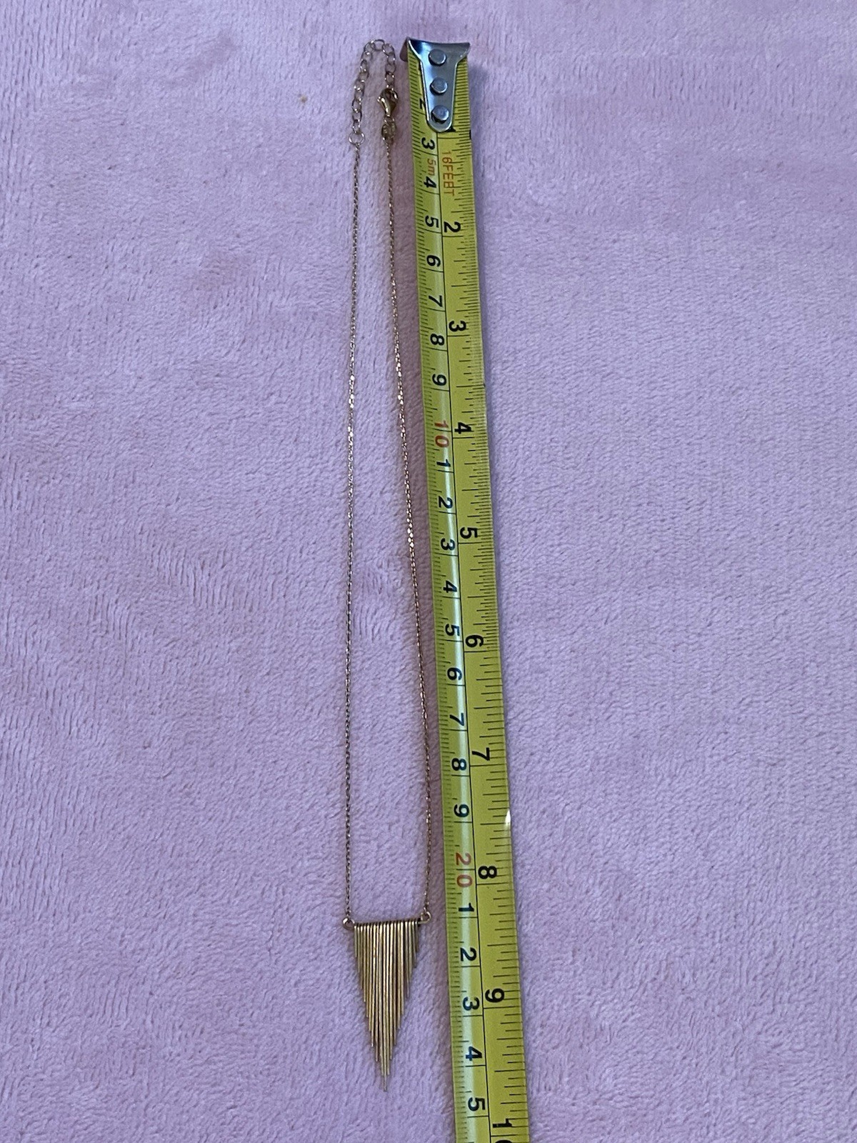Gold Tone 925 Sterling Silver Trendy Triangle Bars With Chain 16” Necklace
