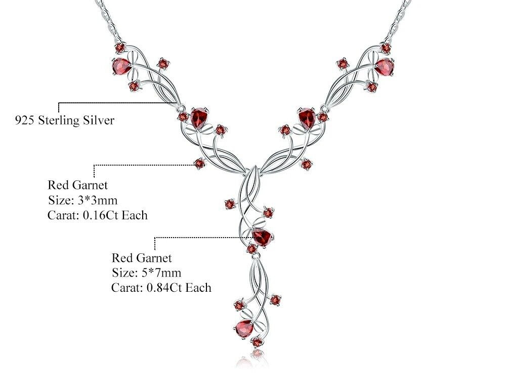 Natural Red Garnet 925 Sterling Silver Handmade Vintage Bridal Wedding Necklace
