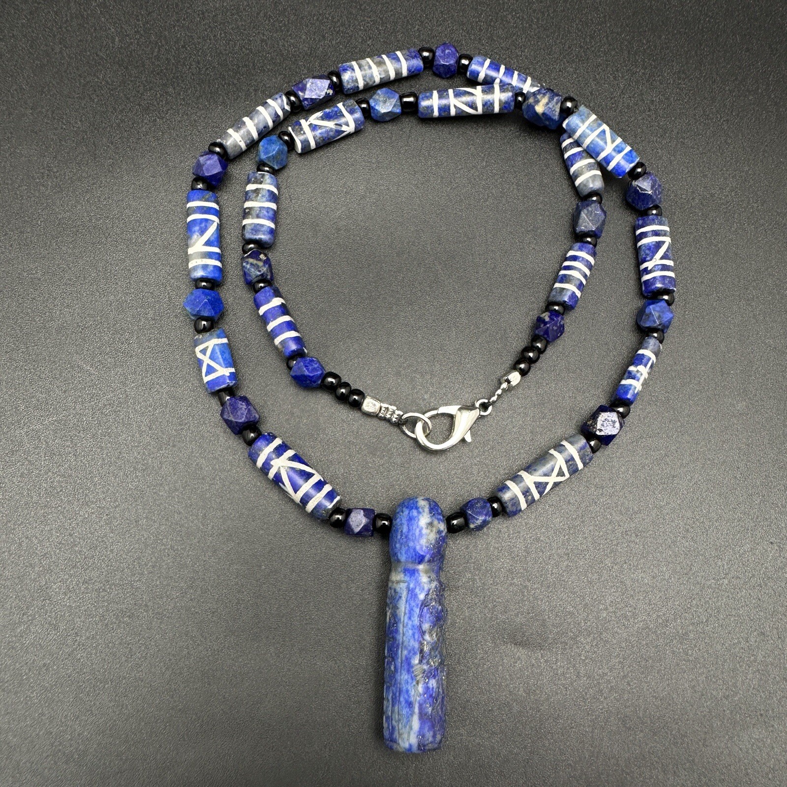 Vintage Rare Natural Lapis Lazuli Beads And Pendant Necklace Rare