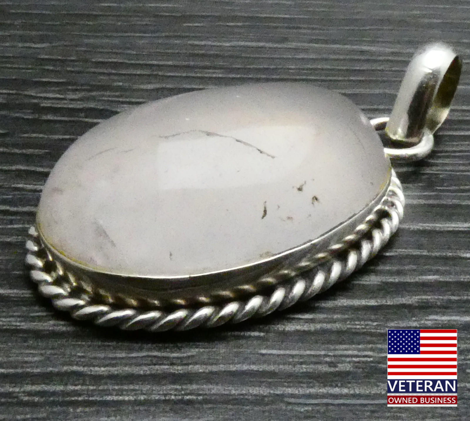 Vintage Sterling Silver Larger White Opaque Clear Oval Southwestern Pendant