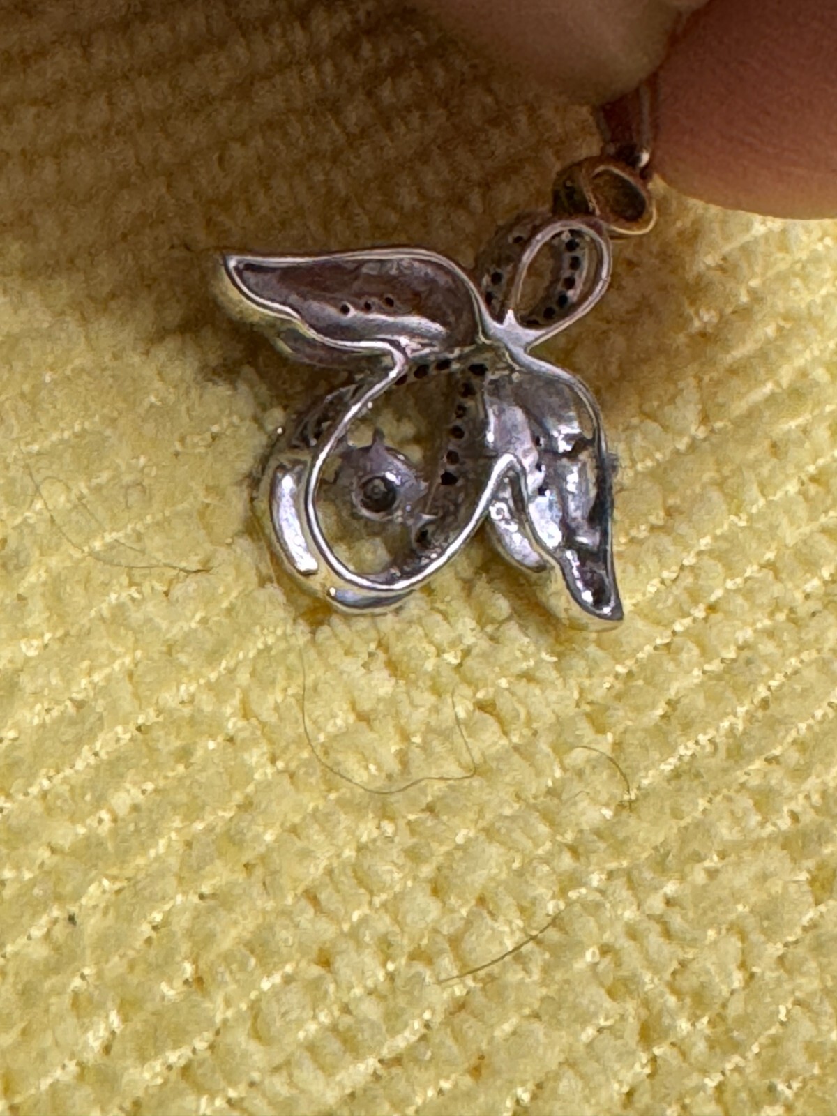 Vintage Sterling Silver Flying Angel w/Shimmering Disc & Crystals w/Free Ship