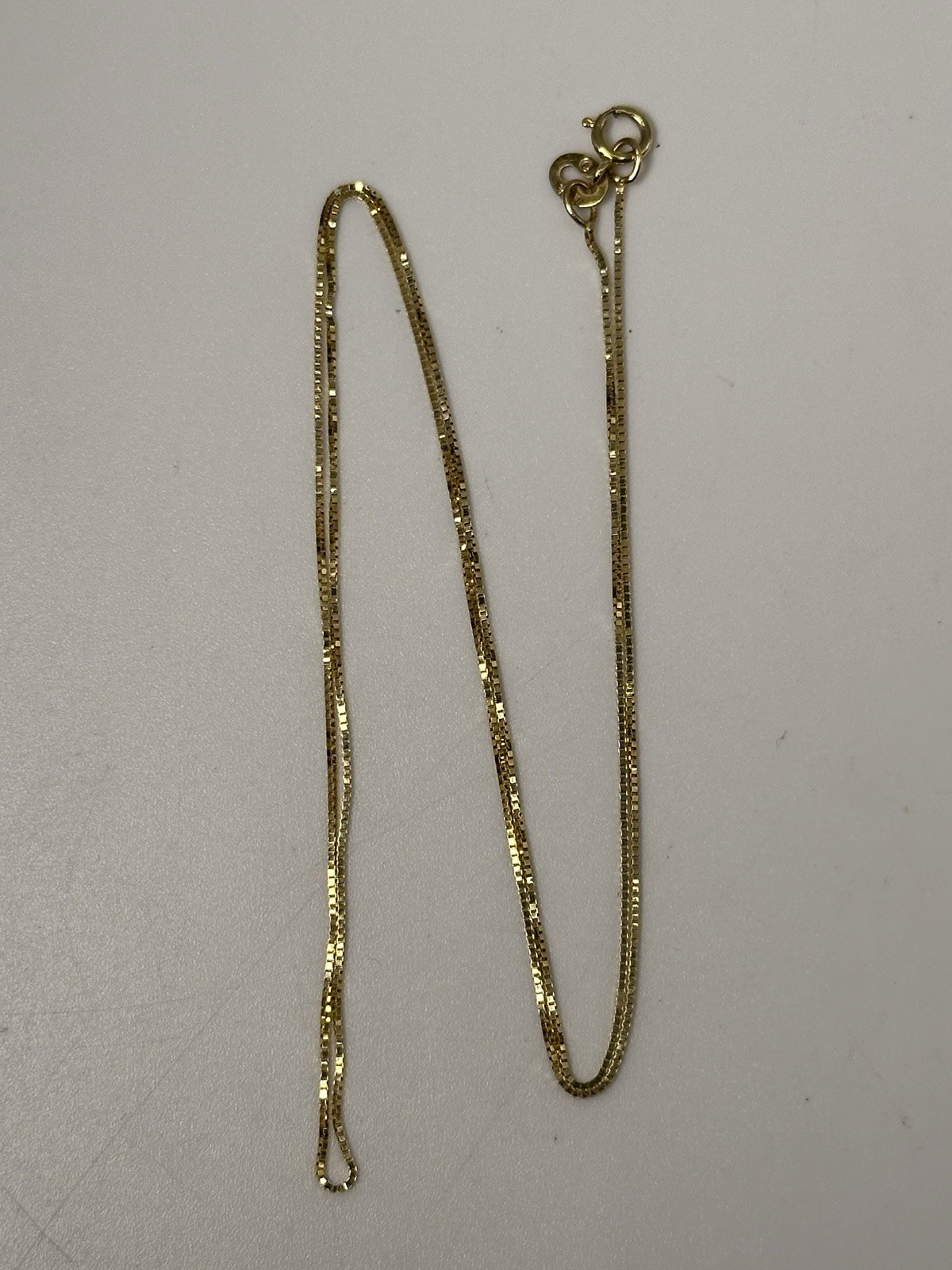 14K Yellow Gold Box Link Chain Necklace, 16”, 0.5 mm, 0.8 g