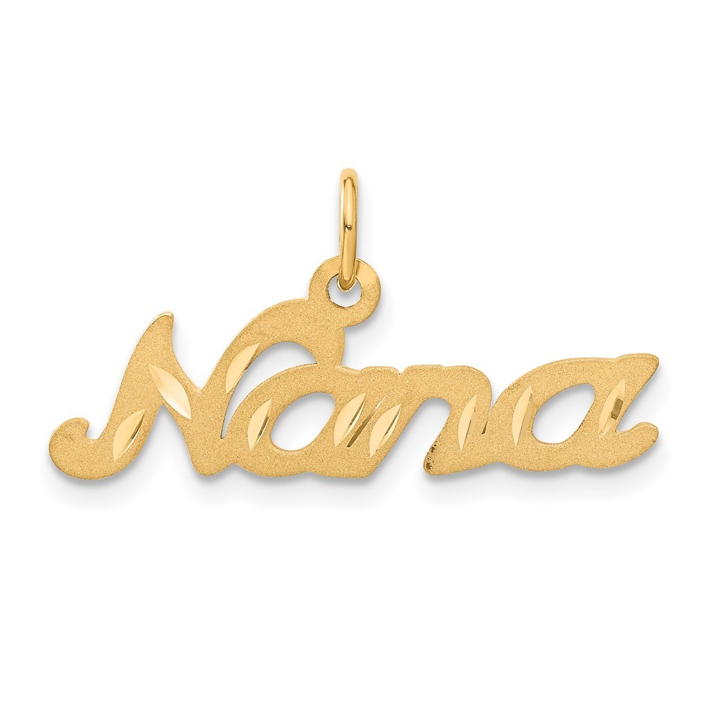10K Yellow Gold Satin Diamond-cut NANA Script Charm Pendant L-15mm, W-29mm