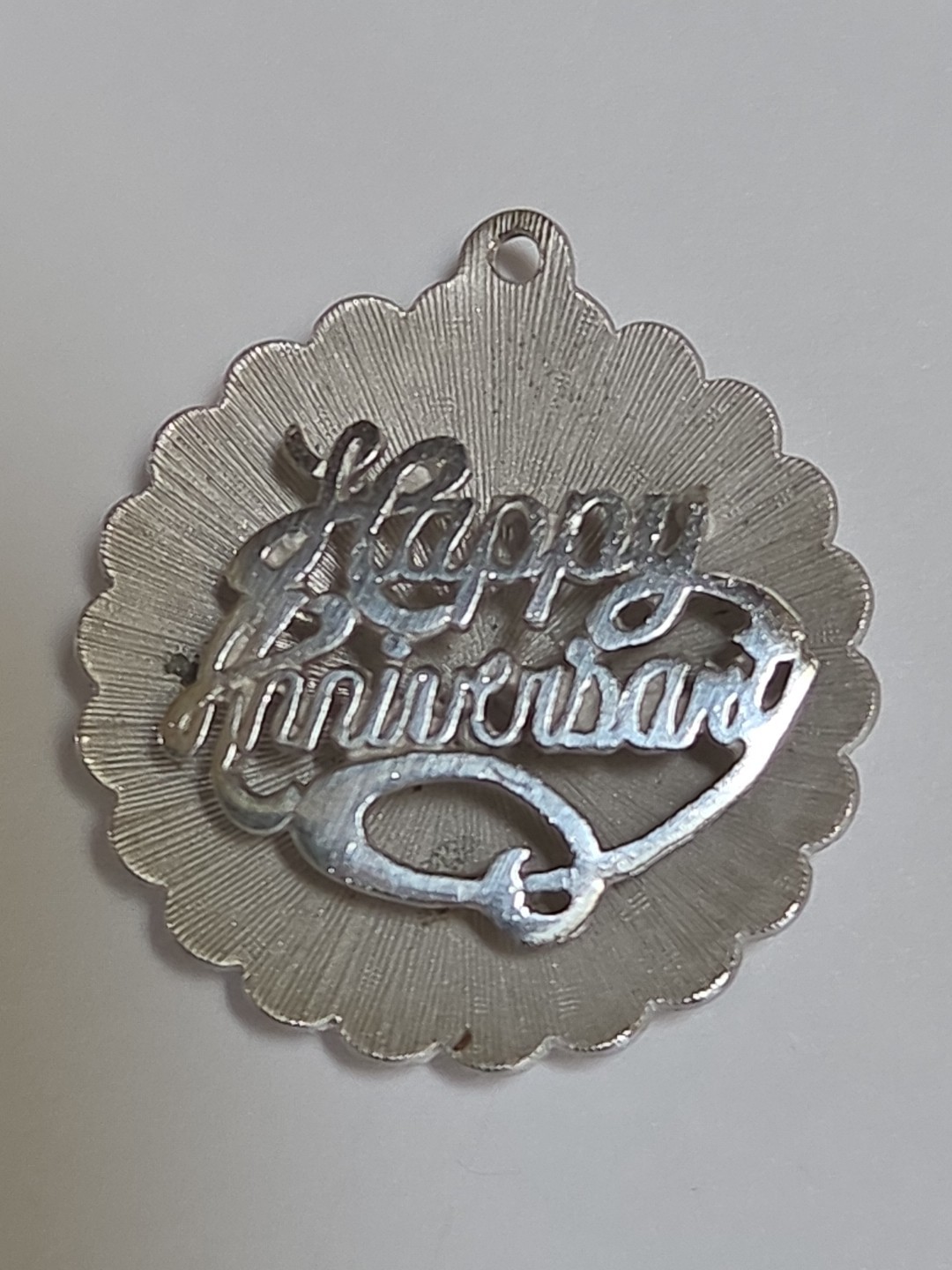 Sterling Silver ~ Happy Anniversary Charm ~ BEAU Pendant QUALITY ~ 3D ~ VINTAGE