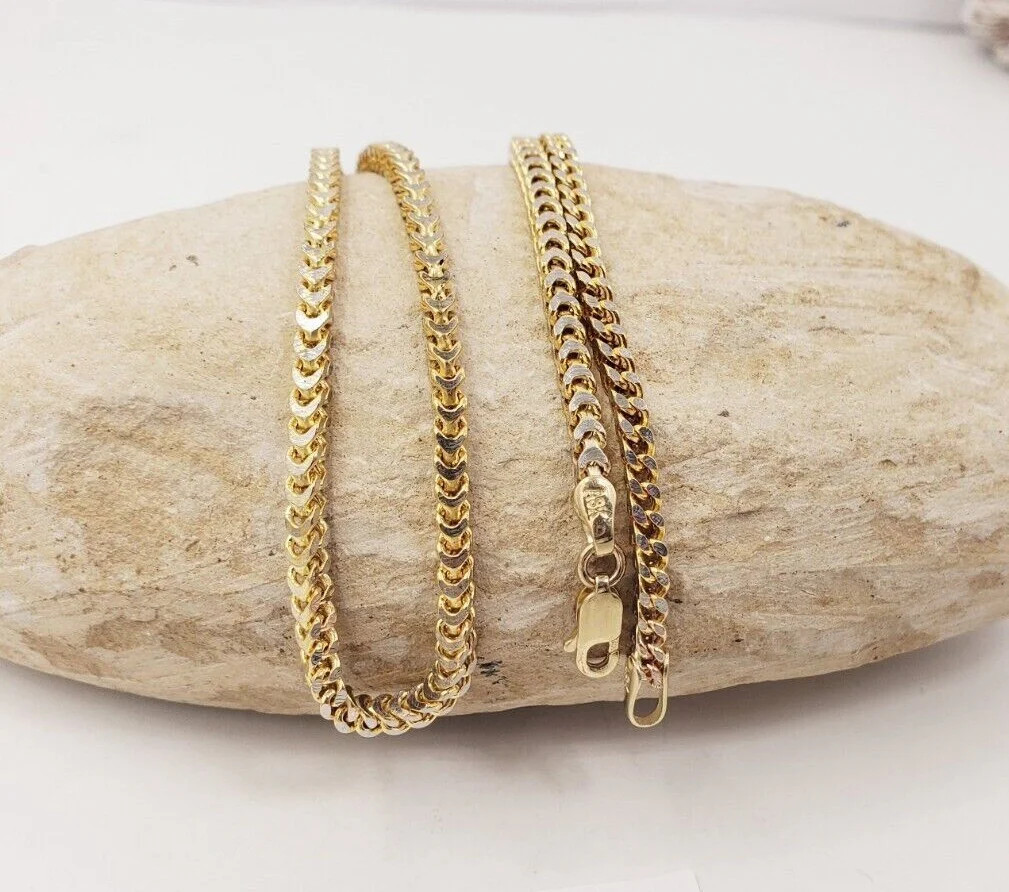 10K Yellow Gold Hollow Franco Chain 2 Tone Diamond Cut 18.02 ” Long x (W)2.90mm