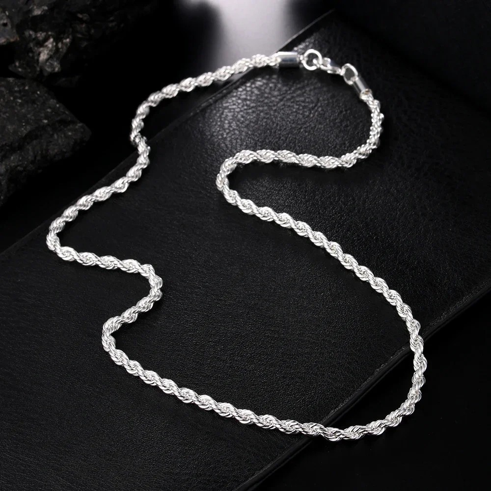 Hot Charms Fine 4MM Rope Chain 925 Sterling Silver Necklaces for Woman Men Class