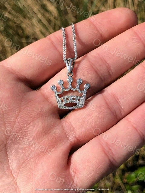 1.00Ct Lab Created Diamond Crown Pendant 14K White Gold Plated Free Chain