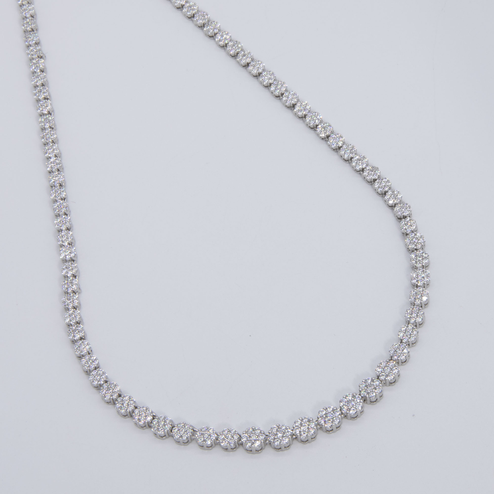Graduated Flower Cluster Tennis Chain Necklace Sterling Silver 925