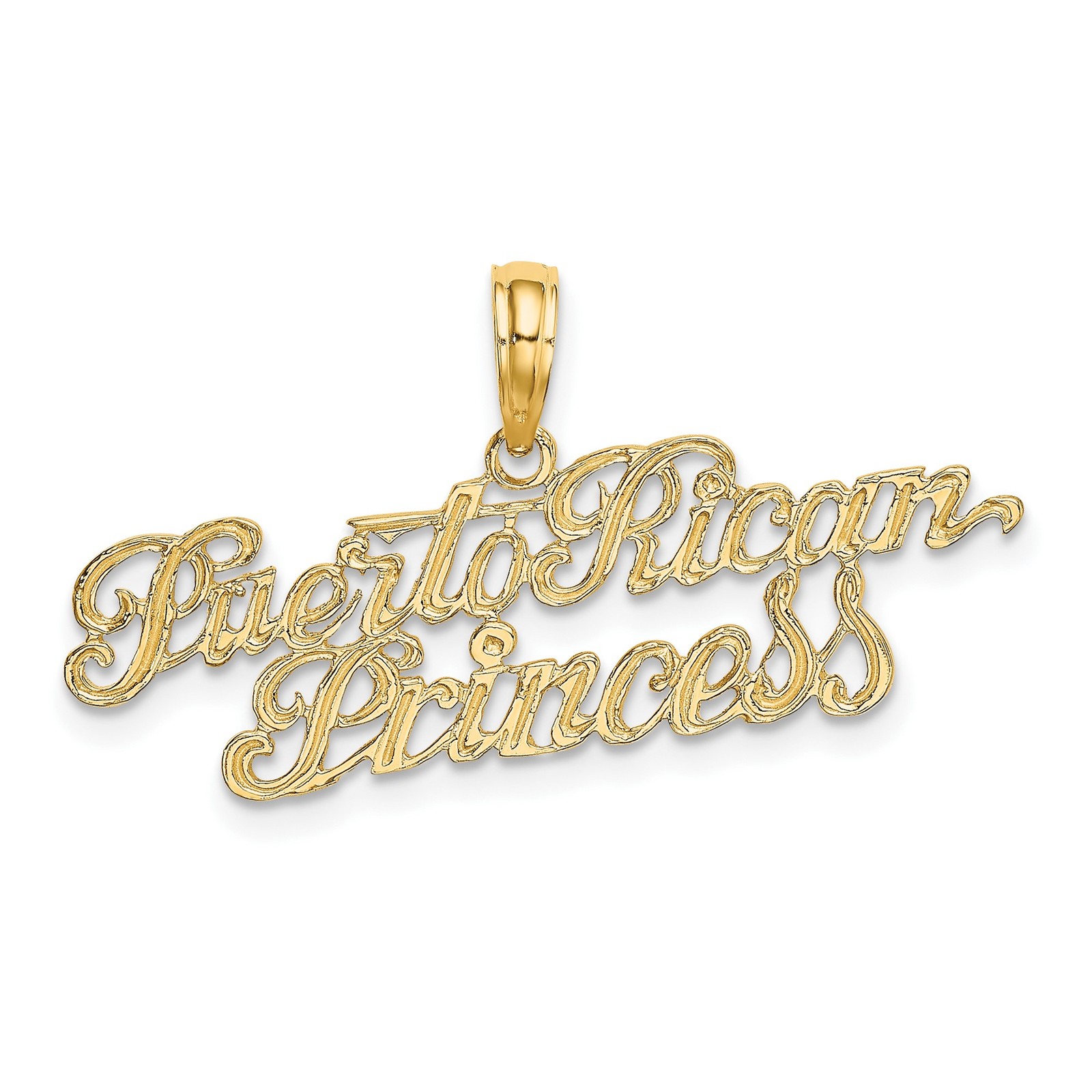 10K Yellow Gold Solid Puerto Rican Princess Script Pendant Charm 33mm