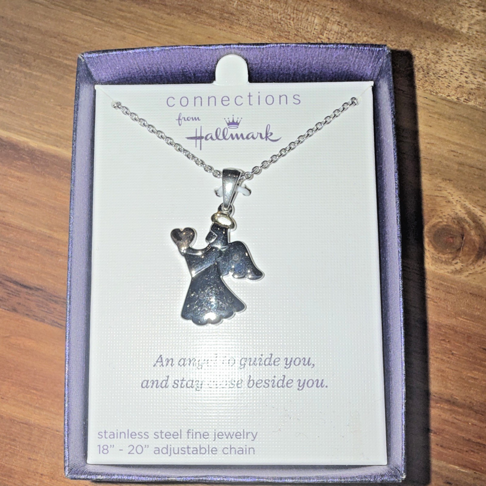 Connections From Hallmark Stainless Steel Angel Pendant Necklace 18-20″