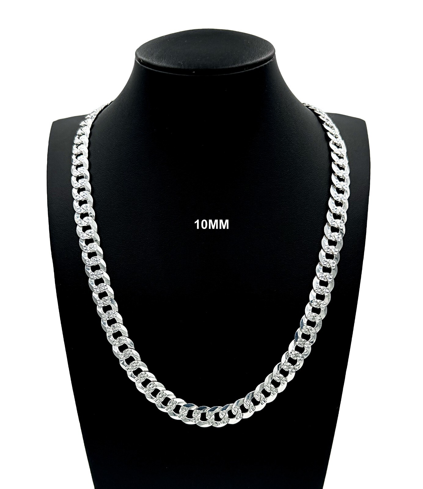 10MM 925 SOLID Sterling Silver DIAMOND CUT Cuban Curb Chain Necklace or Bracelet