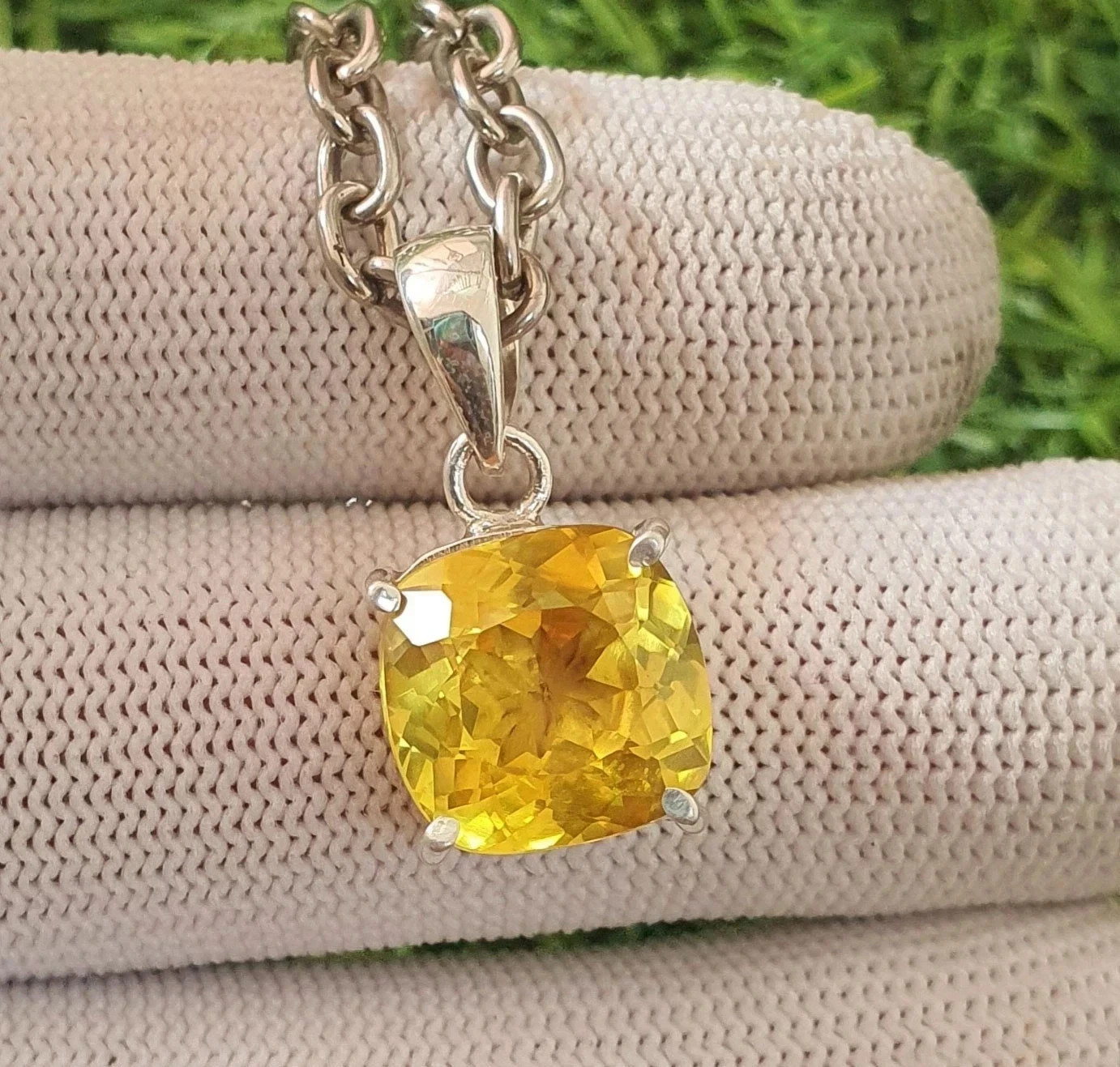 19 Ct Natural Yellow Sapphire Cushion Cut 925 Solid Silver Pendant Gemstone