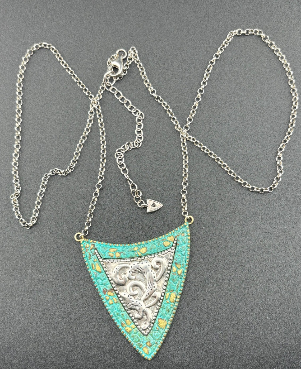 2″ Silpada “Patina Shield” Sterling Silver & Brass Necklace 22″ to 25″ – N3018