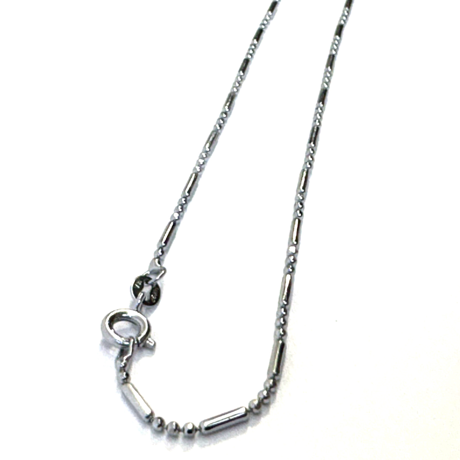 18KGP White Gold Plated Beaded Bar link Chain Necklace 18” Silver Tone