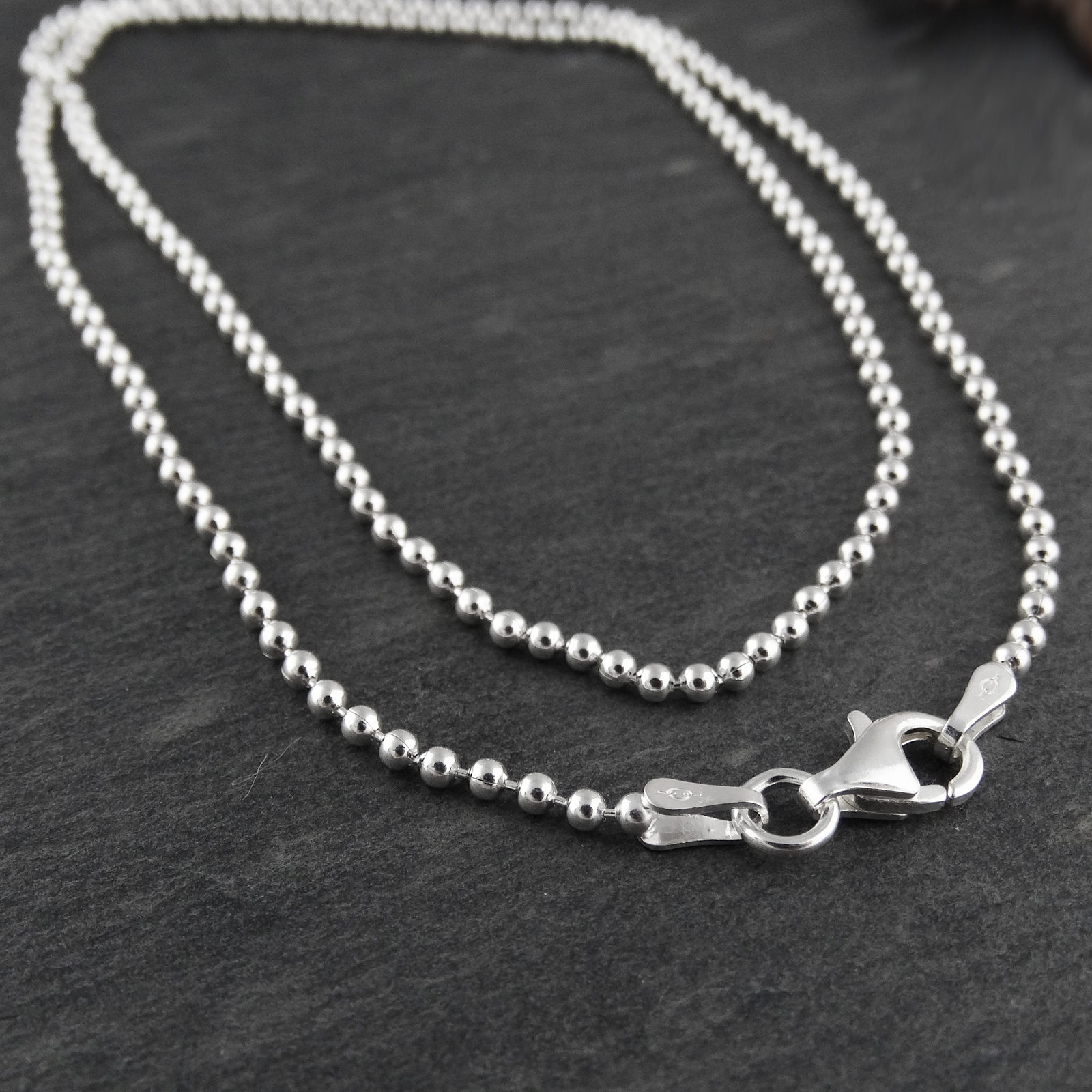 1.8mm Ball Bead Chain Necklace – 925 Sterling Silver – Lobster Clasp NEW