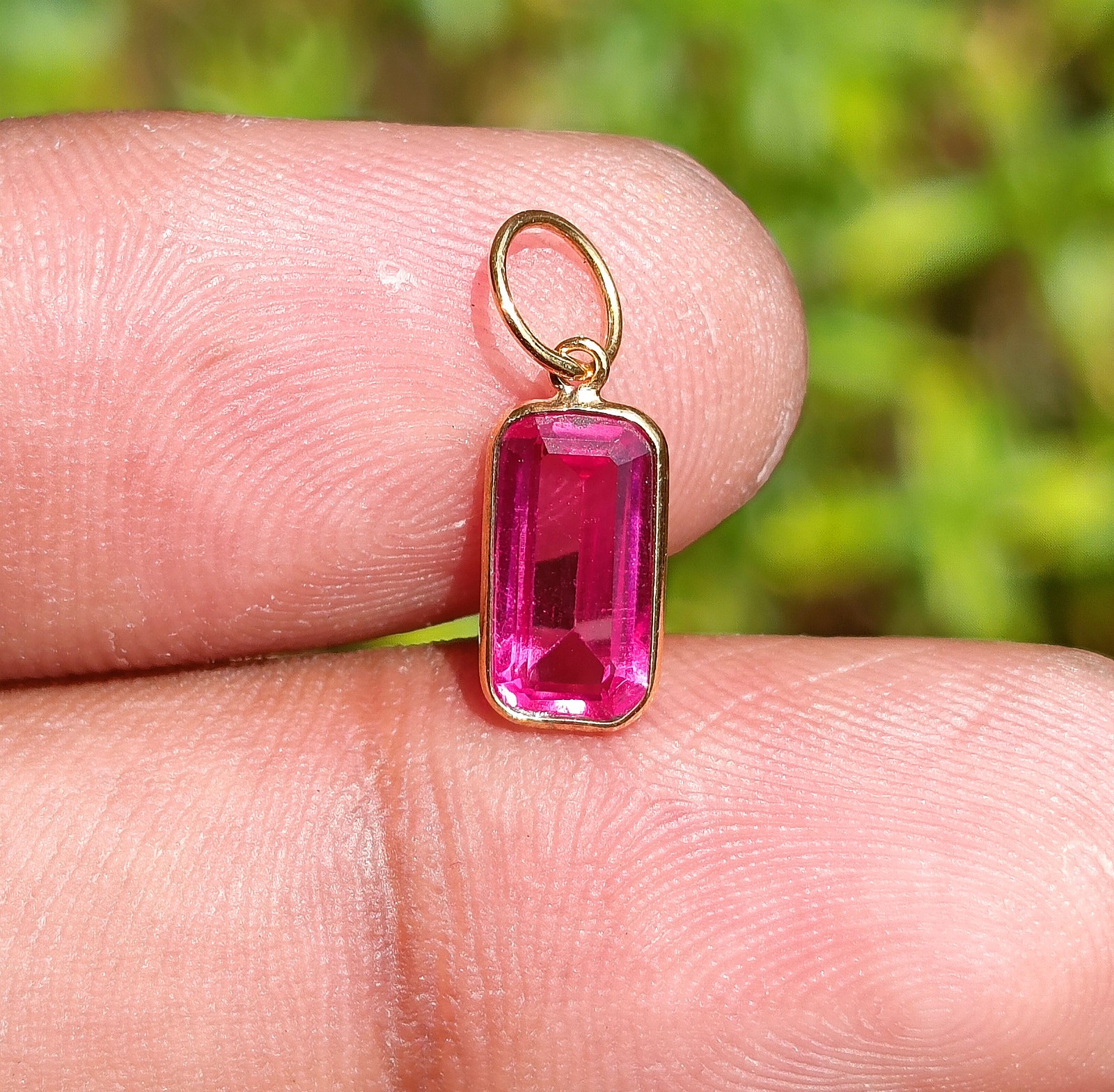 Pink Tourmaline Gold Charm Pendant 18K Solid Gold Handmade Charm Pendant Jewelry